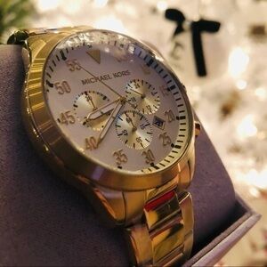 Michael Kors Gold Chronograph Watch Men’s 45mm Stainless Steel MK NWT